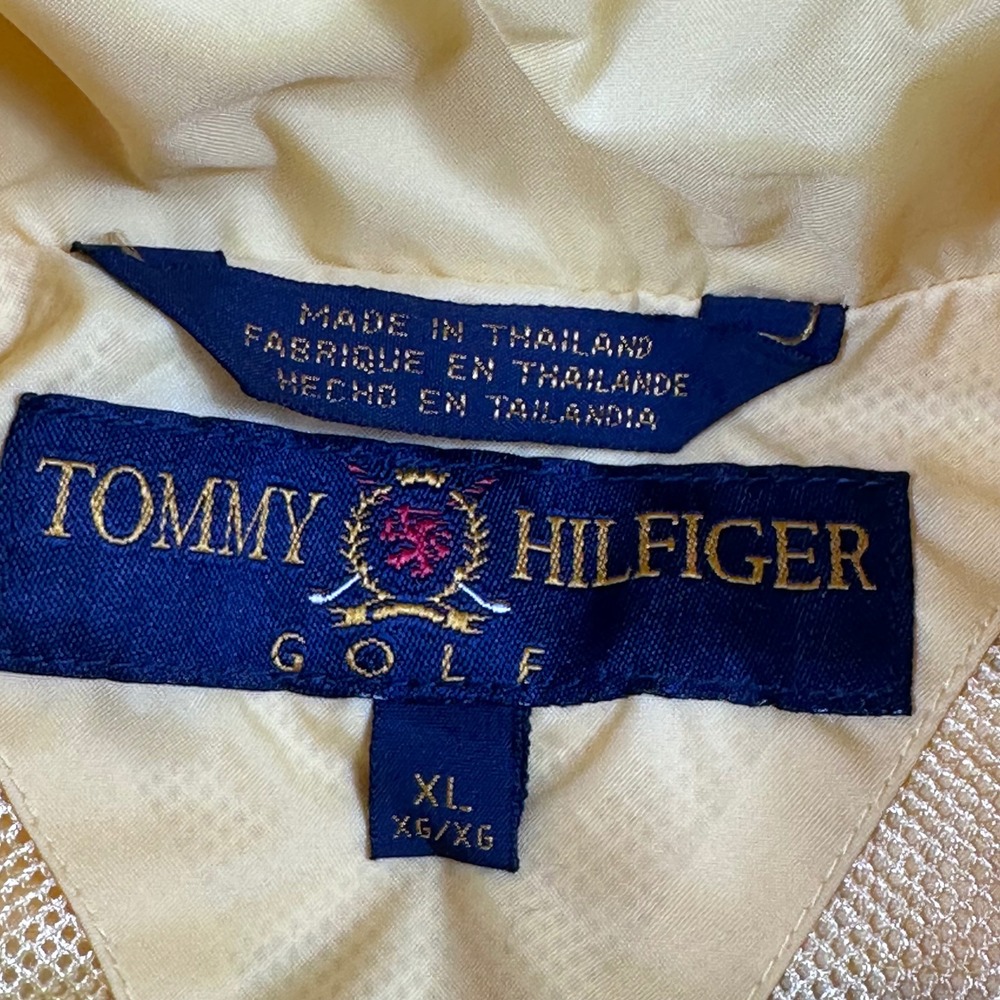 Tommy Hilfiger Golf Windbreaker Anorak Mens XL Yellow Y2K Quarter Zip Hooded - Picture 2 of 10